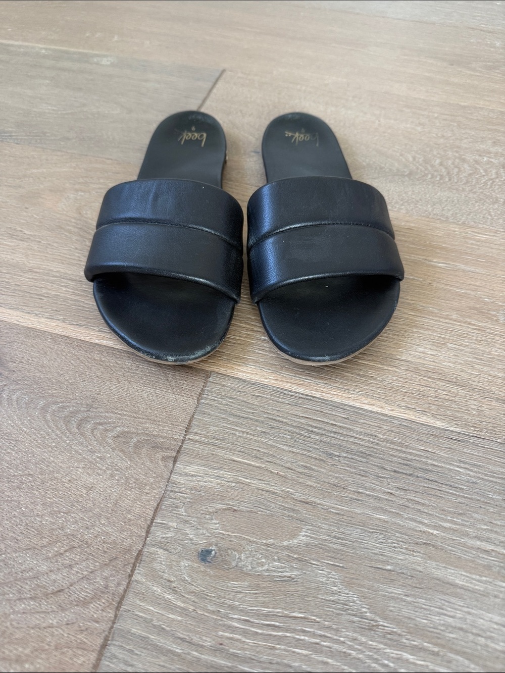 beek Black Leather Sugarbird Slide Sandals - Picture 3 of 6